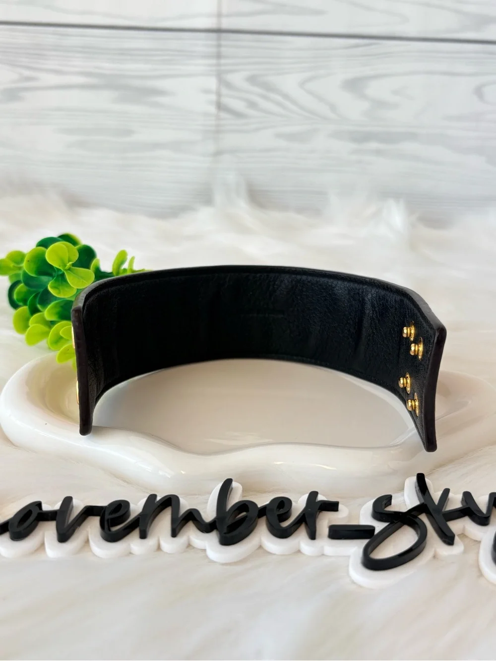 MCM Cognac Visetos Geometric Studded Leather Cuff with Pink & Black Accents